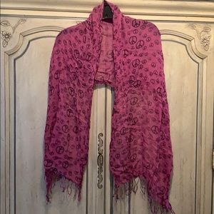 Pink fringe peace sign scarf